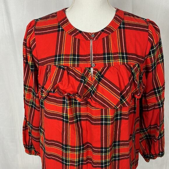 J. Crew Tartan Red Ruffle Blouse. - Picture 6 of 10
